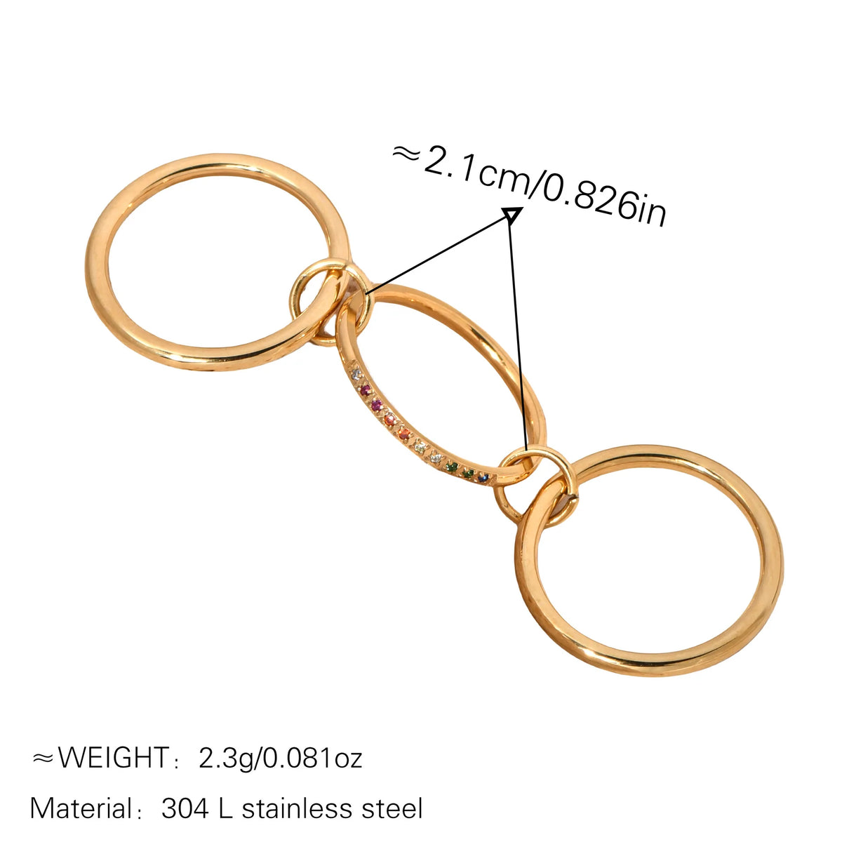 New Stainless Steel Colorful Cubic Zirconia Stackable Rings for Women 18k GoldPlating Multi-Link Connected Statement Ring Stack