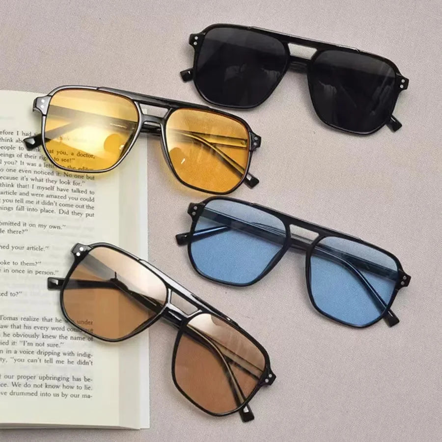 Vintage Men Women Big Sunglasses Men Square Shades Brand Designer Unisex Sun Glasses Black Lense Male Female Sunglasses UV400