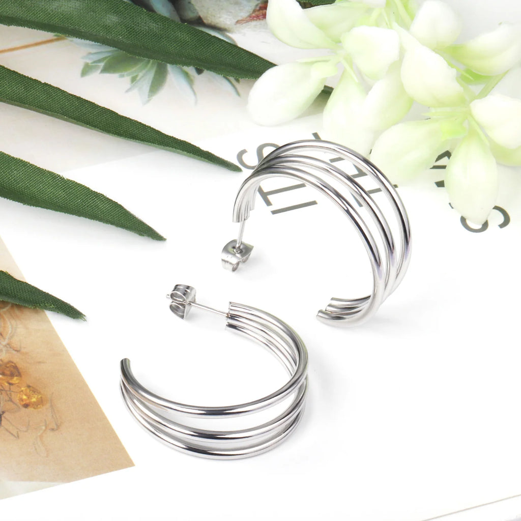 LUXUSTEEL Fashionable Drop Earring for Women Stainless Steel Golden Elegant Hoop Earrings Geometric Jewelry Party Gifts