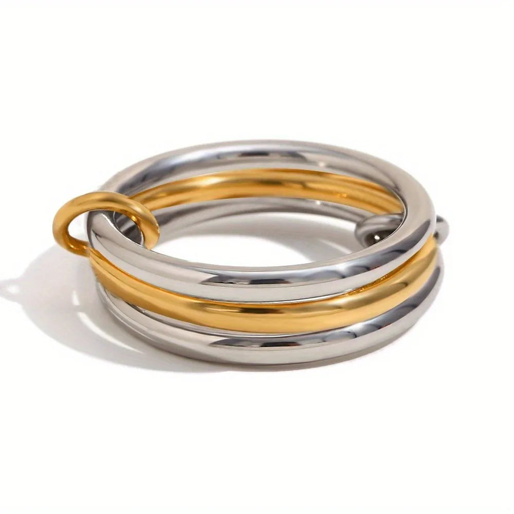 Stackable Rings for Women Statement Mixed Metals Multi Ring Stack Cubic Zirconia Connected Bands Stacking Jewelry