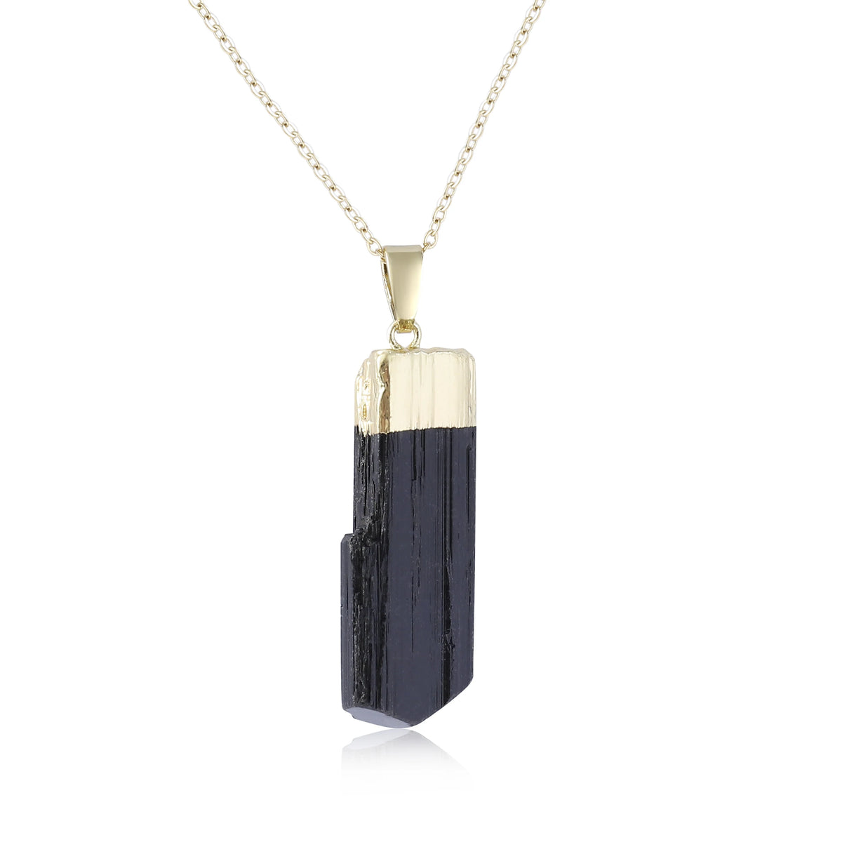 Minimalist Stylish Irregular Natural BlackTourmaline Electroplated Pendant Necklace Men Women Suitable Couples Various Occasions