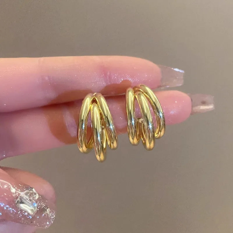 Elegant Gold Color Circled Hoop Earring for Woman Metal Elegant Vintage Geometric  Luxury Earrings Party Jewelry Gifts