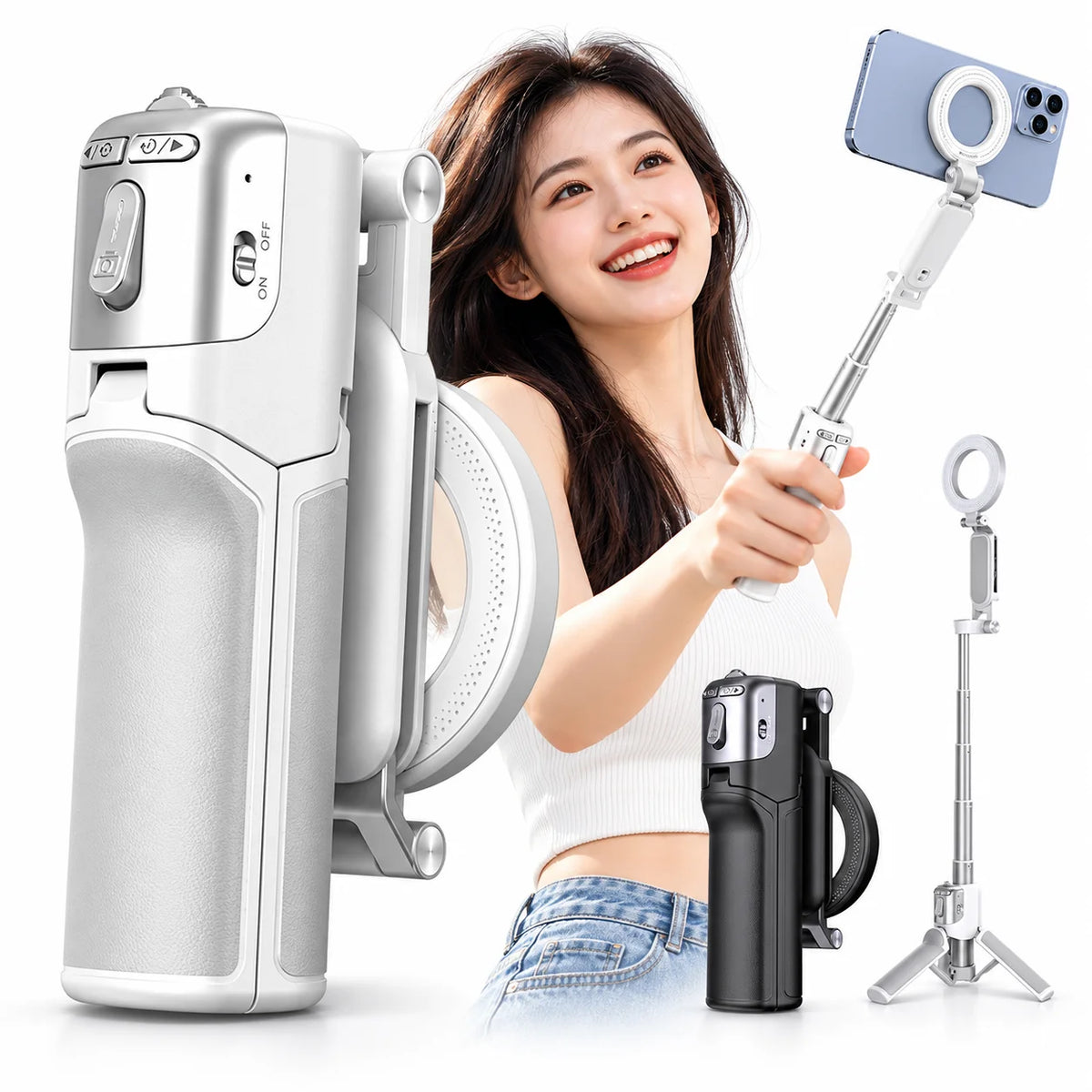 Z3 Magnetic Selfie Stick Tripod with Zoom Remote Double Sided Magnetic Phone Stand Mini Desktop Holder for Vlog Photography