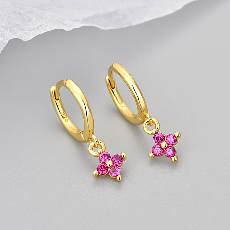Women's Fashion Elegant Hoop Earrings With Cute Flower Pendant Shiny Crystal Zirconia Copper Exquisite Ear Piercing Jewelry Gift