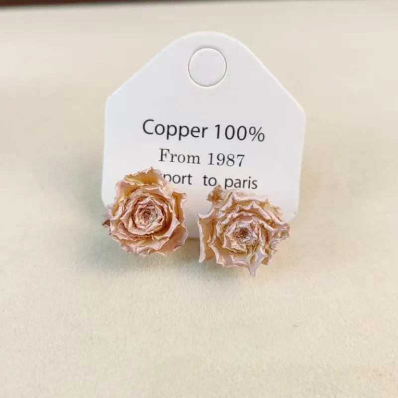 Multicolor Immortal Rose Flower Earrings Elegant Rose Hoop Earrings Epoxy Resin Natural Rose Dangle Earrings Custom Packaging