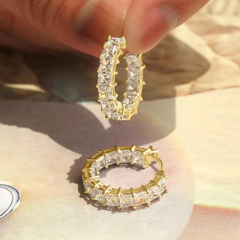 Huitan Silver Color Fashion Elegant Hoop Earrings with Shiny Cubic Zirconia for Women Anniversary Gift Wedding Party Accessories