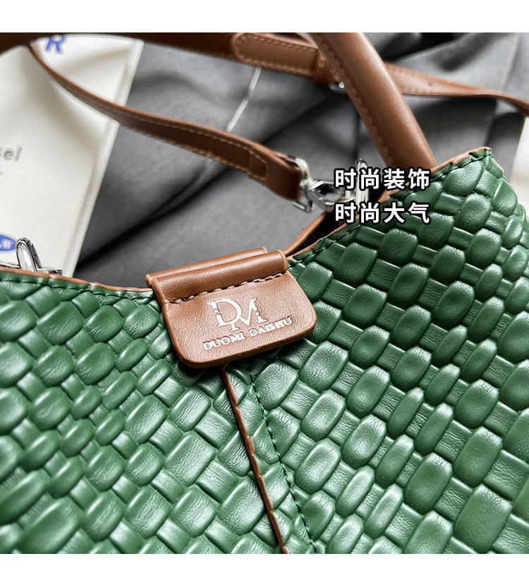 Women's Woven Bucket Bags Crossbody Purse, Elegant Tote for Travel & Formal Events, Durable Wipe-Clean Luxury Handbag