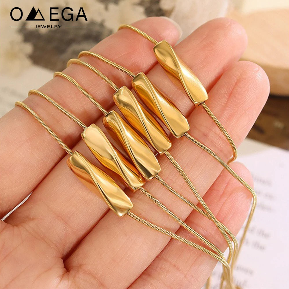 Minimalist Stainless Steel Necklace For Women 18K Gold Plated No Tarnish Waterproof Women's Spiral Pendant Neck Chain Necklaces