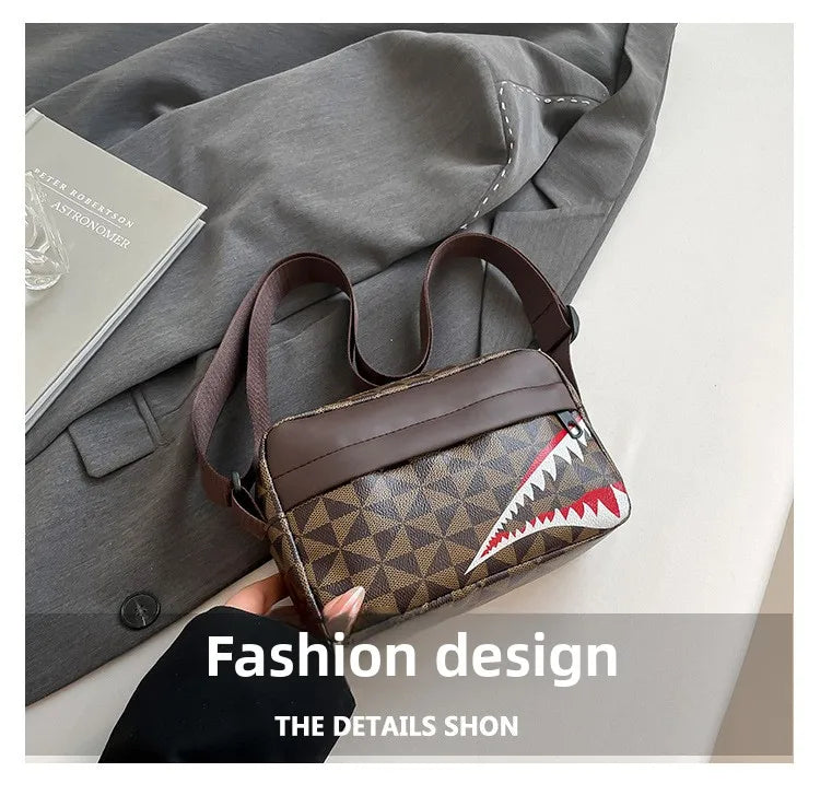 Women Stylish Crossbody Bag, Modern Geometric Pattern, Black Brown Versatile Design, Daily Commute, Casual Outings Messenger Bag