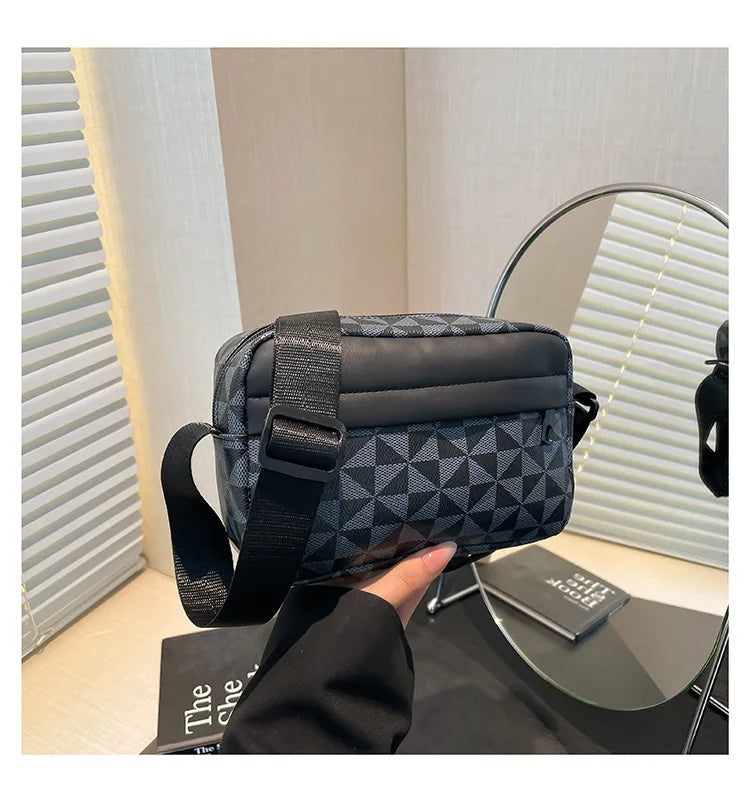 Women Stylish Crossbody Bag, Modern Geometric Pattern, Black Brown Versatile Design, Daily Commute, Casual Outings Messenger Bag