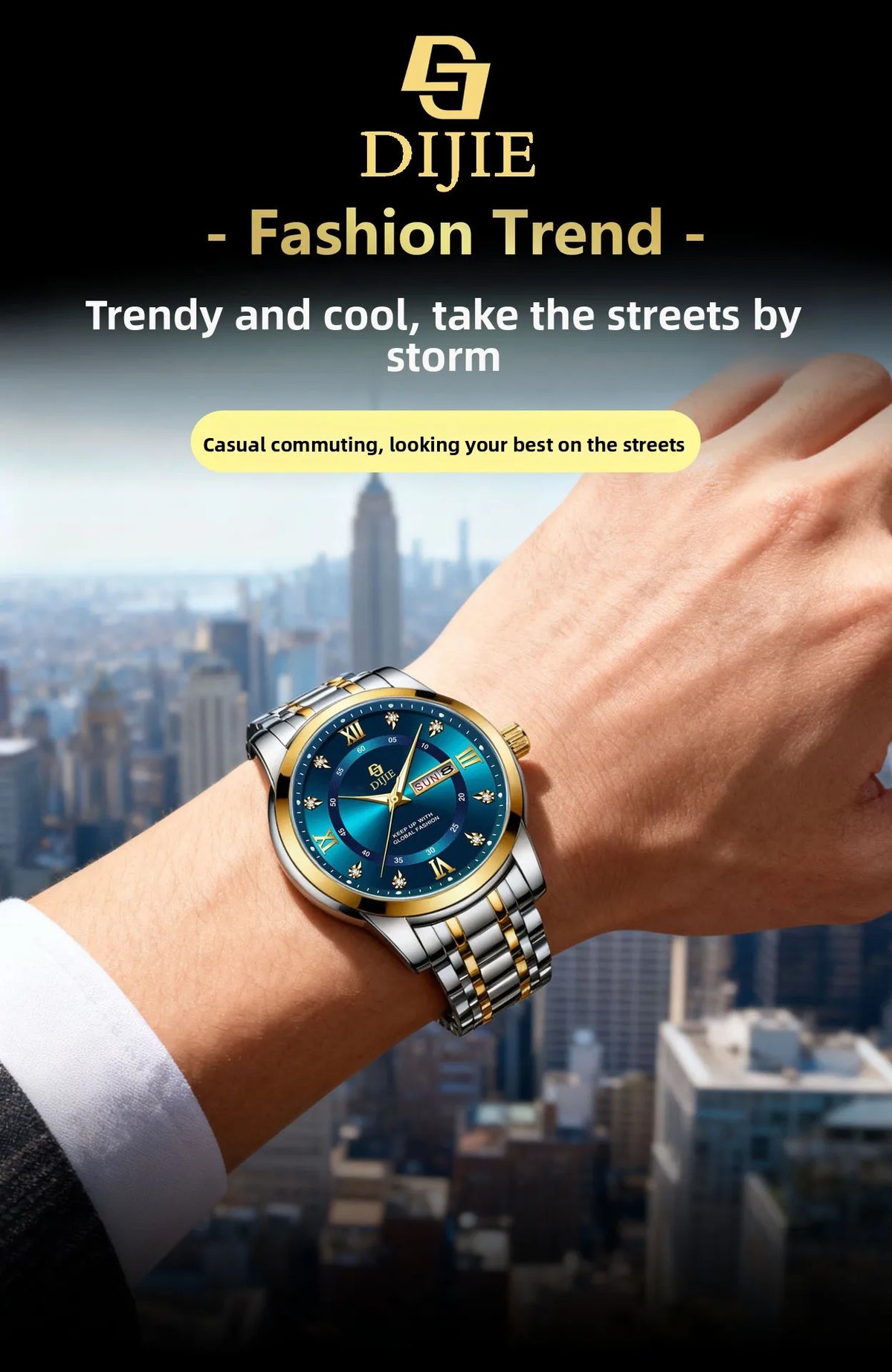 Trendy steel-band men's watch, exuding elegance, a popular casual and minimalist design, high-quality, versatile for business an