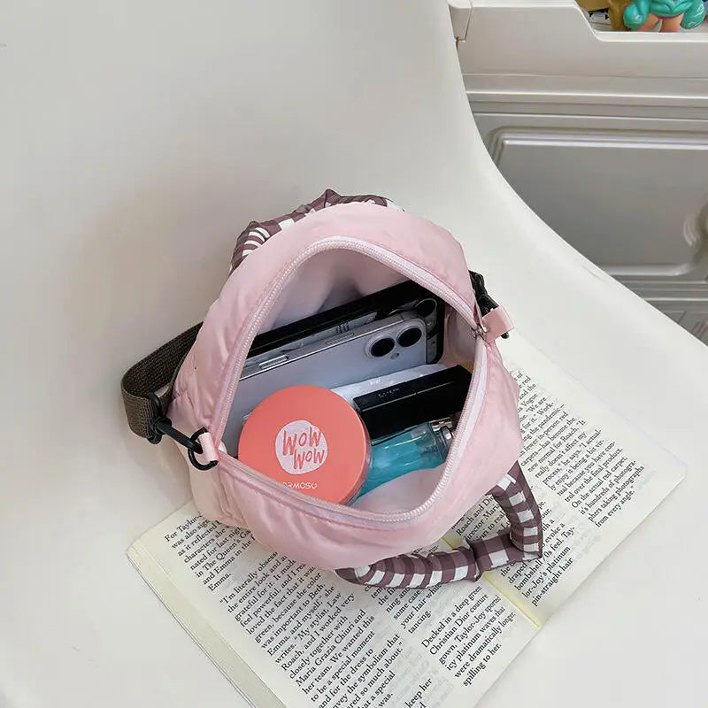 Cute Kitty Crossbody Bag Checkered Commuter Handbag, Creative Cartoon Shoulder Bag, Gift for Girlfriend
