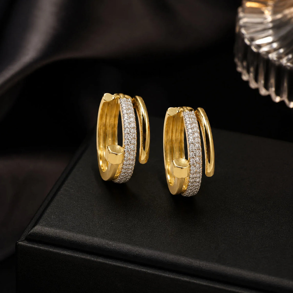 Women Elegant Two‑Layer Intertwined Hoop Earrings Fashion Decorative Ear Jewelry For Banquet Formal Occasion