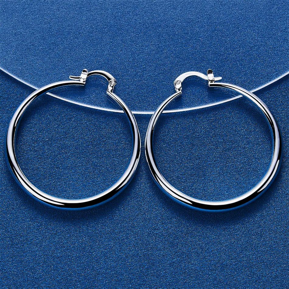 Elegant 925 Sterling Silver 40mm Delicate Round Hoop Earrings for Women, Charming Party Gifts, Jewelry