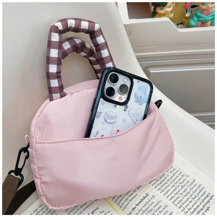 Cute Kitty Crossbody Bag Checkered Commuter Handbag, Creative Cartoon Shoulder Bag, Gift for Girlfriend