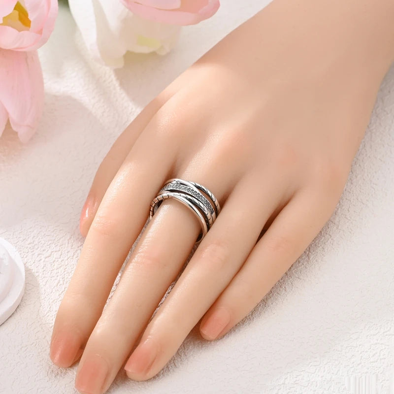 New Original 925 Sterling Silver Rings Stackable Infinite Silver Zircon Ring For Women Wedding Anniversary Birthday Jewelry Gift