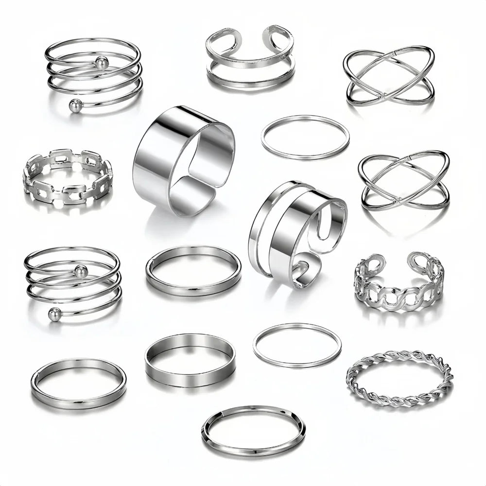22Pcs/Lot Random Stackable Ring Set Women Elegant Durable Fashion High-End Geometric Spiral Hollow Out As A Gift For Her Jewelry