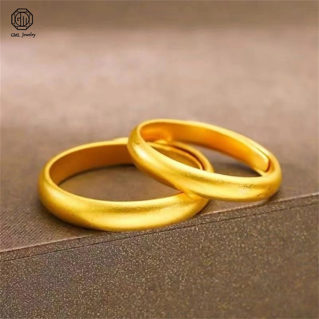 Sand Gold Adjustable Ring Matte Wide Band Openable Fade Resistant Unisex Couple Jewelry Solid Minimalist Gift