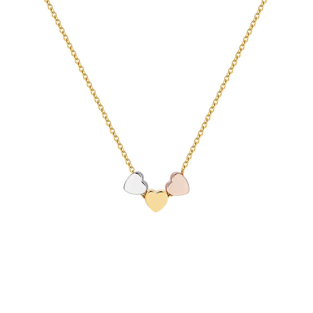 Minimalist Three-Tone Heart Pendant Necklace for Women Chic Stainless Steel Gold Plated Geometric Necklaces Trendy Jewelry Gift