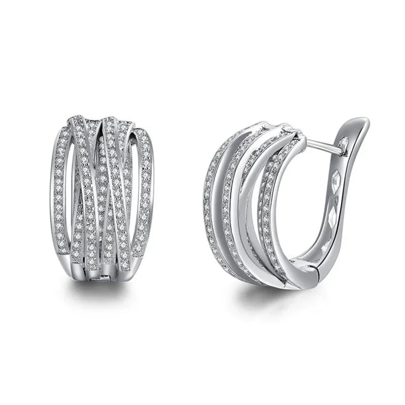 Huitan Silver Color Fashion Elegant Hoop Earrings with Shiny Cubic Zirconia for Women Anniversary Gift Wedding Party Accessories