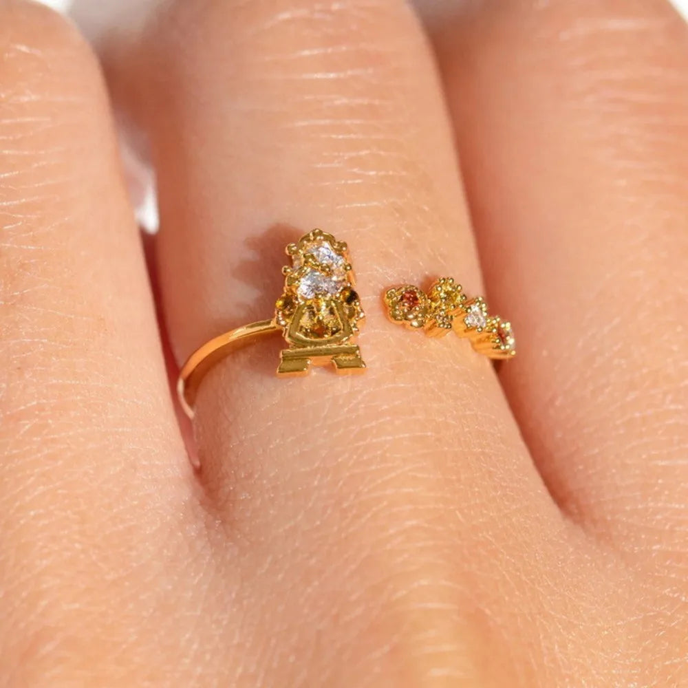 Adjustable Gold Plated Stackable Rings Set for Women Cute Crystal Zircon Stacking Finger Rings Dainty Fairy Jewelry Gift