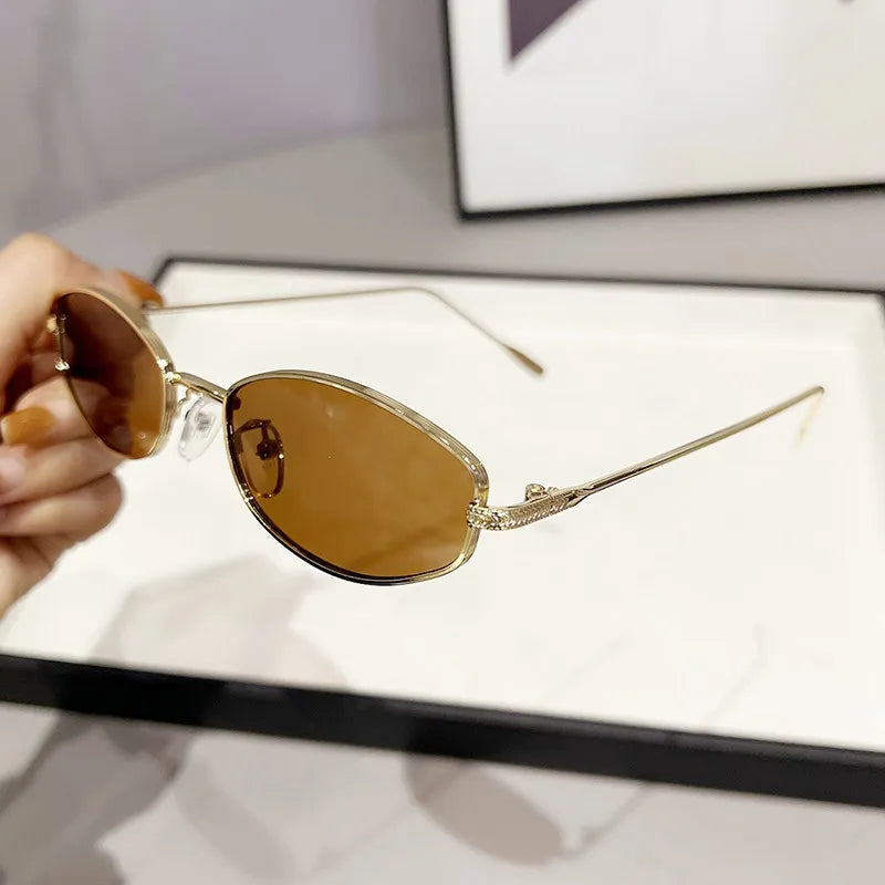 Luxury Brand Sunglasses For Women Men Oval Sun Glasses Brand Designer Retro Shades Metal Frame Eyewear TOP UV400