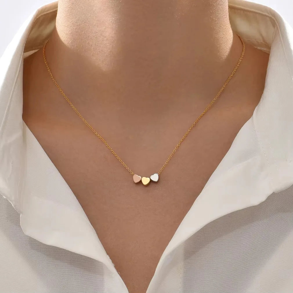 Minimalist Three-Tone Heart Pendant Necklace for Women Chic Stainless Steel Gold Plated Geometric Necklaces Trendy Jewelry Gift
