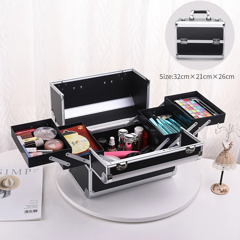 Makeup Case Cosmetic Organizer Case Extra Large 12 Inch 6 Trays Portable Makeup Organizer Case Make Up Carrying Box