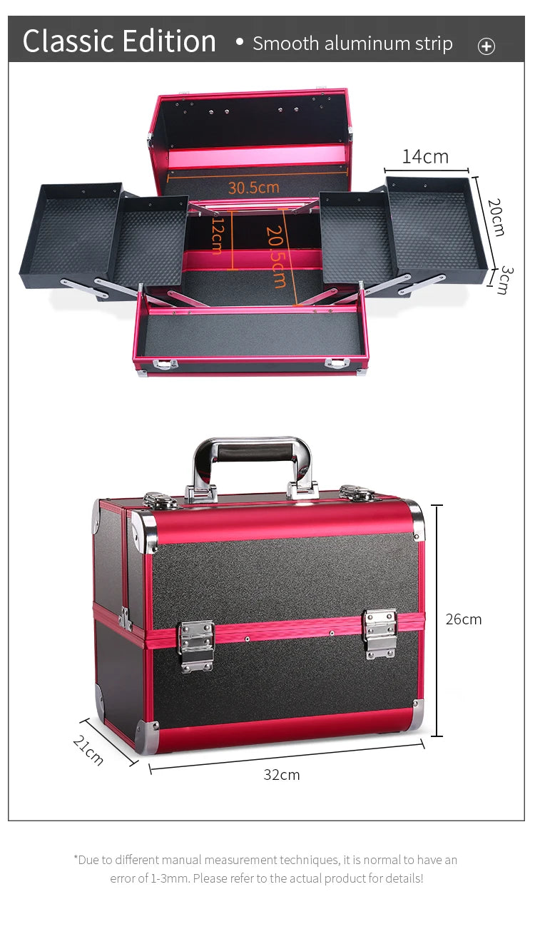 Makeup Case Cosmetic Organizer Case Extra Large 12 Inch 6 Trays Portable Makeup Organizer Case Make Up Carrying Box