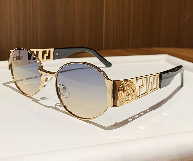 Luxury Metal Brand Sunglasses for Men and Women Unisex Designer Fashion Glasses Oval Ladies Vintage Eyewear Shades