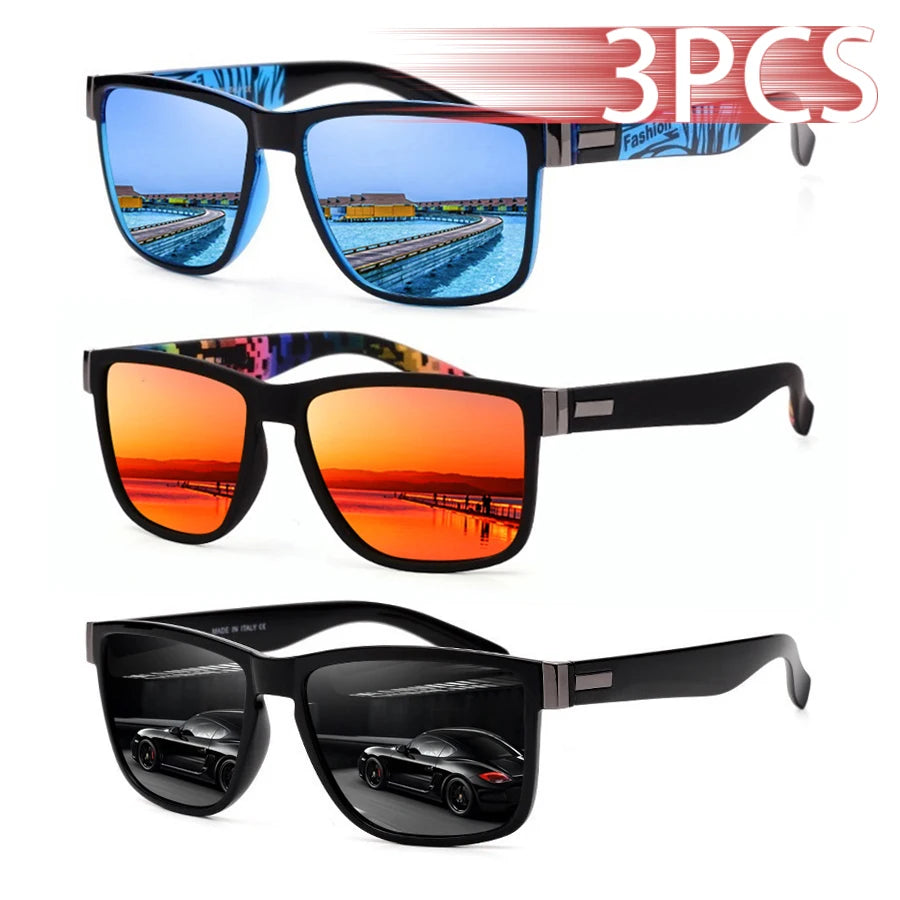 3PCS Fashion Classic Square UV400 Sunglasses Men Women Driving   Fishing Colorful Trendy Lightweight Outdoor Goggles