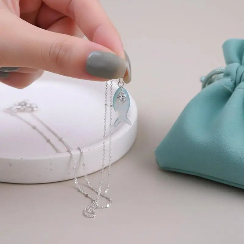 Minimalist Trendy Fish Pendant Necklace Earrings Women Elegant Jewelry Set Special Gift for Lovers Birthday Party
