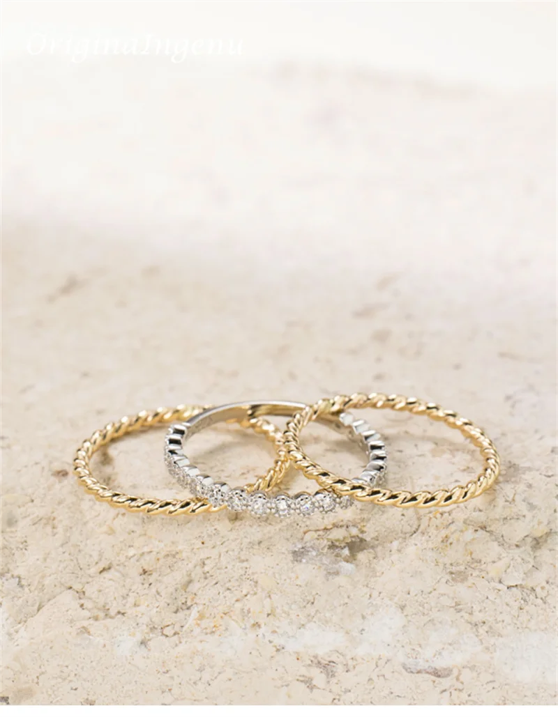Set of 3 Gold Filled Stacking Ring Handmade Zircon Tarnish Resistant Jewelry Dainty Jewelry Boho Minimalism Ring for Women