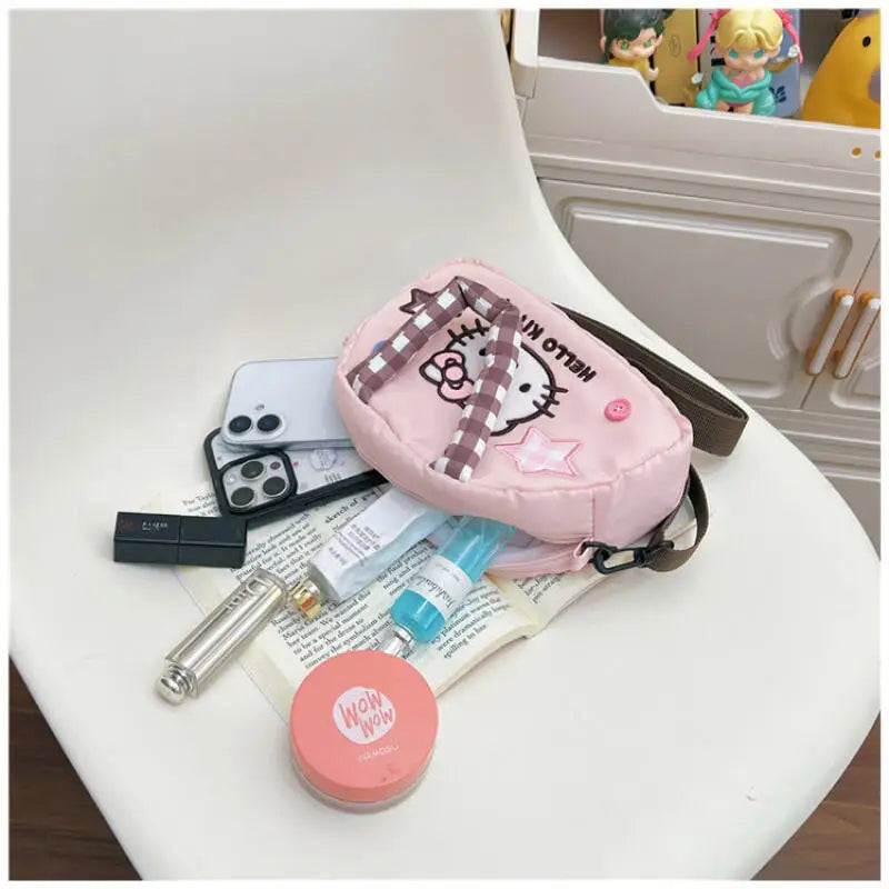 Cute Kitty Crossbody Bag Checkered Commuter Handbag, Creative Cartoon Shoulder Bag, Gift for Girlfriend