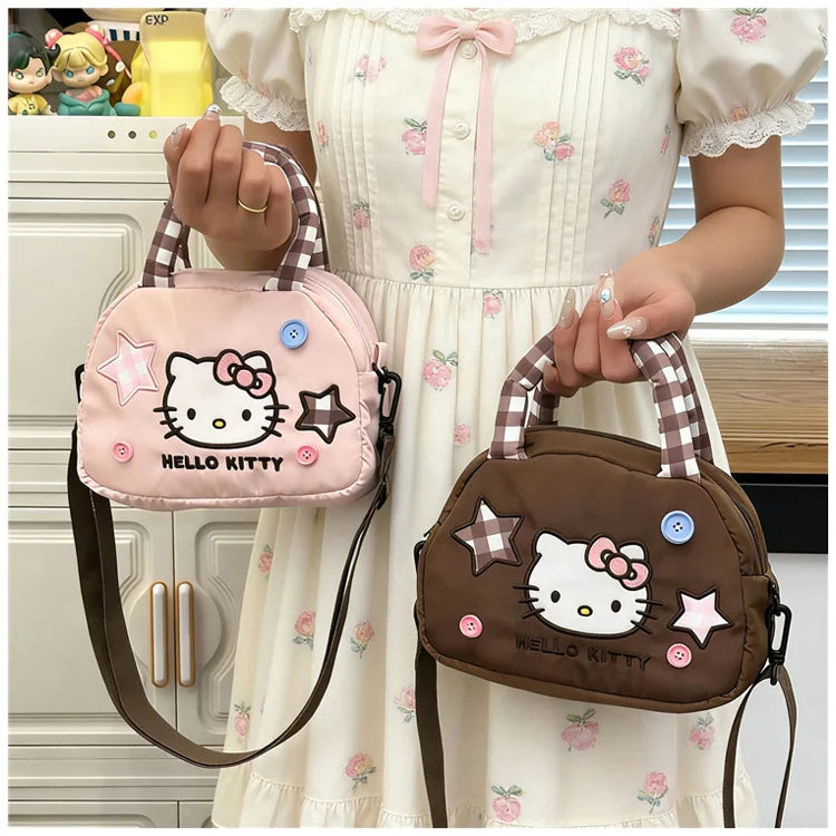 Cute Kitty Crossbody Bag Checkered Commuter Handbag, Creative Cartoon Shoulder Bag, Gift for Girlfriend