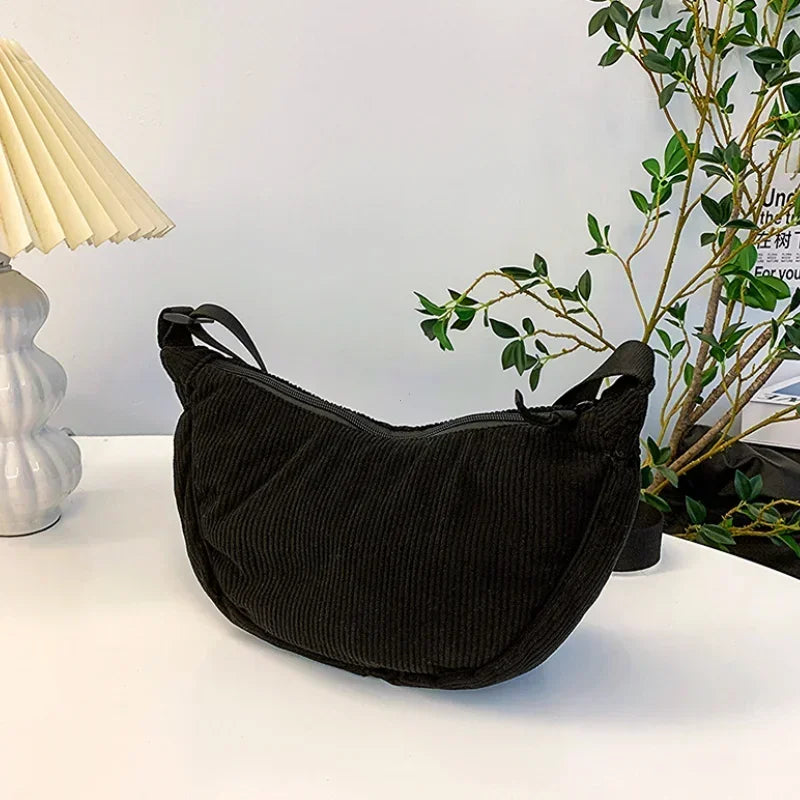 Crossbody Bags Ladies Daily Travel Handbags Messenger Bag Solid Color Corduroy Women's Hobos Shoulder Bag Retro Casual Female