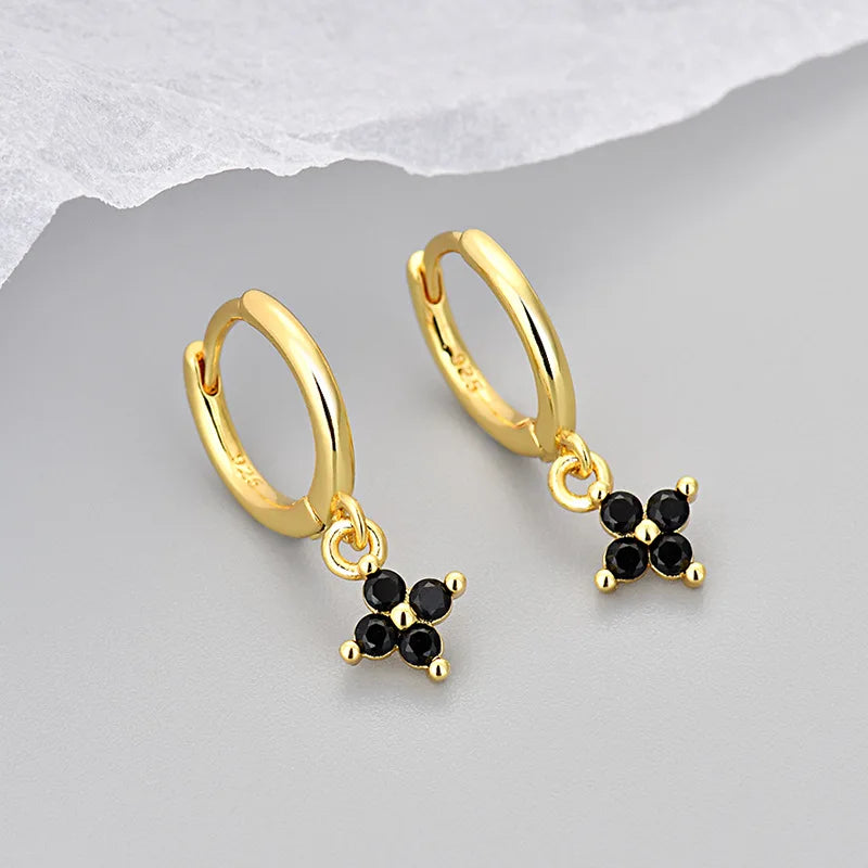 Women's Fashion Elegant Hoop Earrings With Cute Flower Pendant Shiny Crystal Zirconia Copper Exquisite Ear Piercing Jewelry Gift