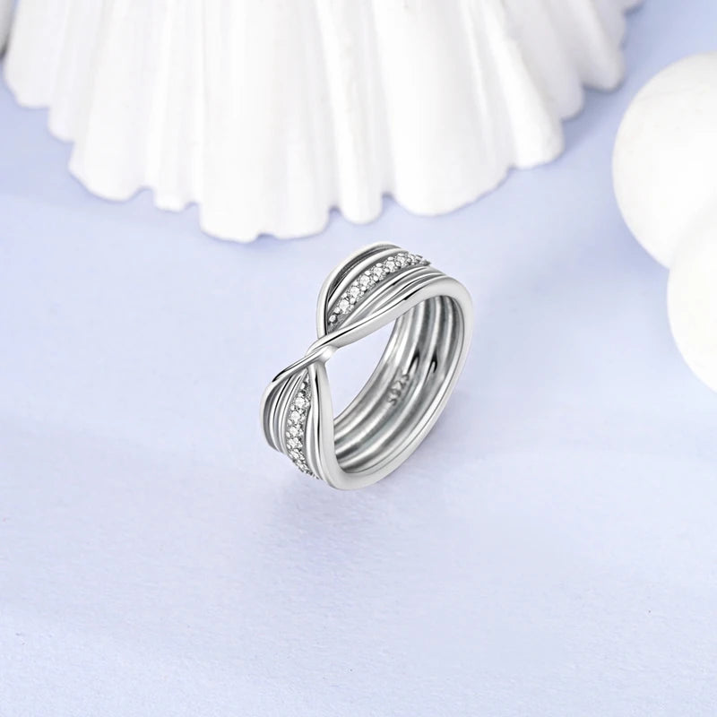 New Original 925 Sterling Silver Rings Stackable Infinite Silver Zircon Ring For Women Wedding Anniversary Birthday Jewelry Gift