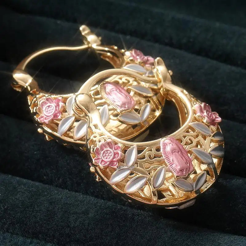 Elegant Carved Hollow Hoop Earrings Exquisite Accessories For Women Jewelry For Holiday Weddings Jewelry Gift Accessories
