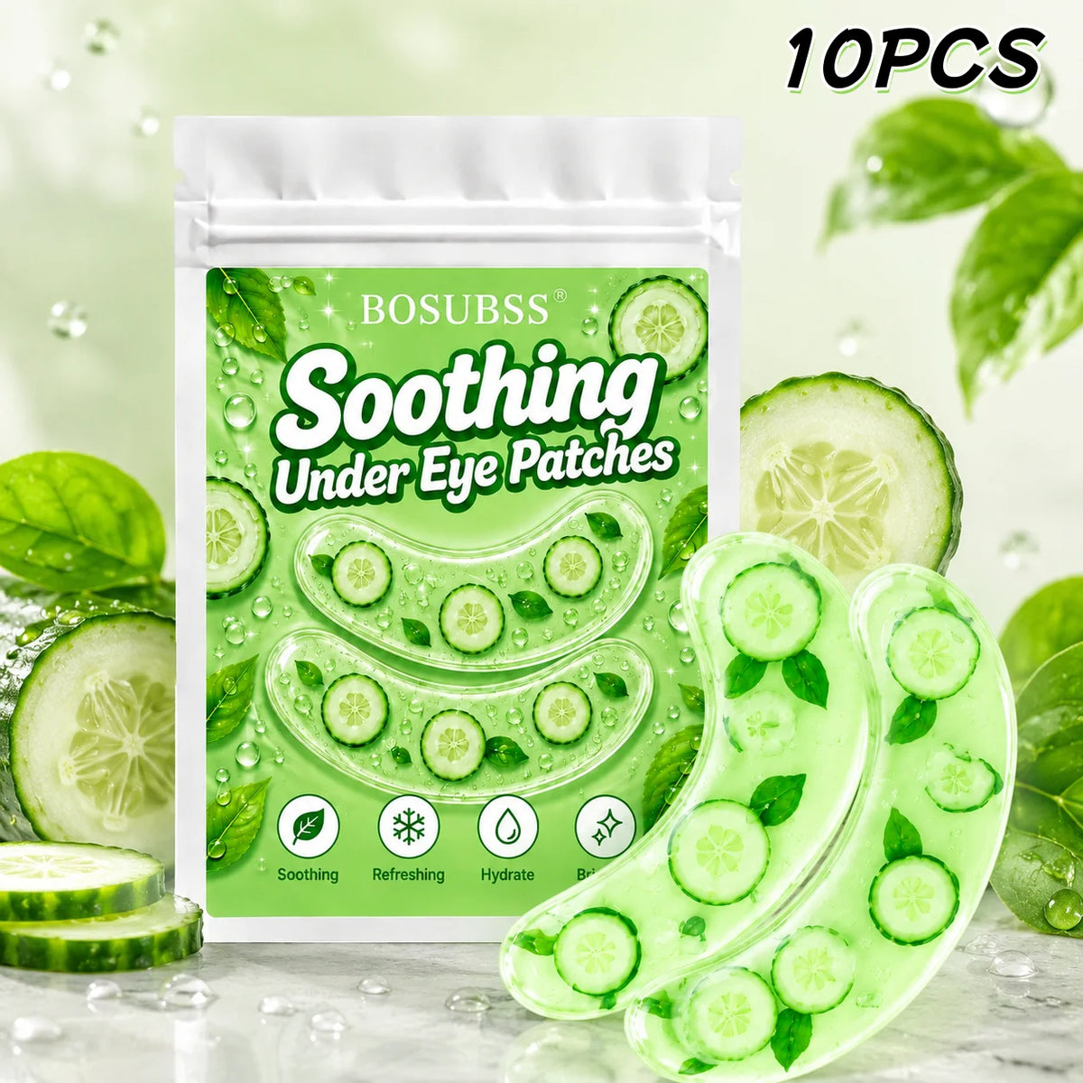 10Pcs Cucumber Gel Under Eye Patches Hydrate Refresh Soothing Eye Mask Pads Daily Face Beauty Skin Care Eye Treatment Patches