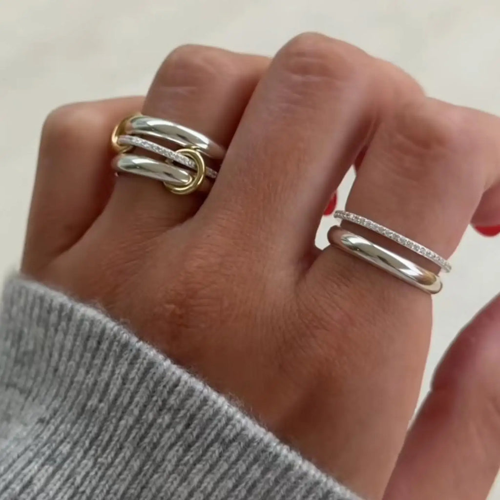Trendy Stainless Steel 3pc Stackable Rings For Women Men Interlocking Rings Minuteness Zircon Silver Color Fashion Jewelry Gift