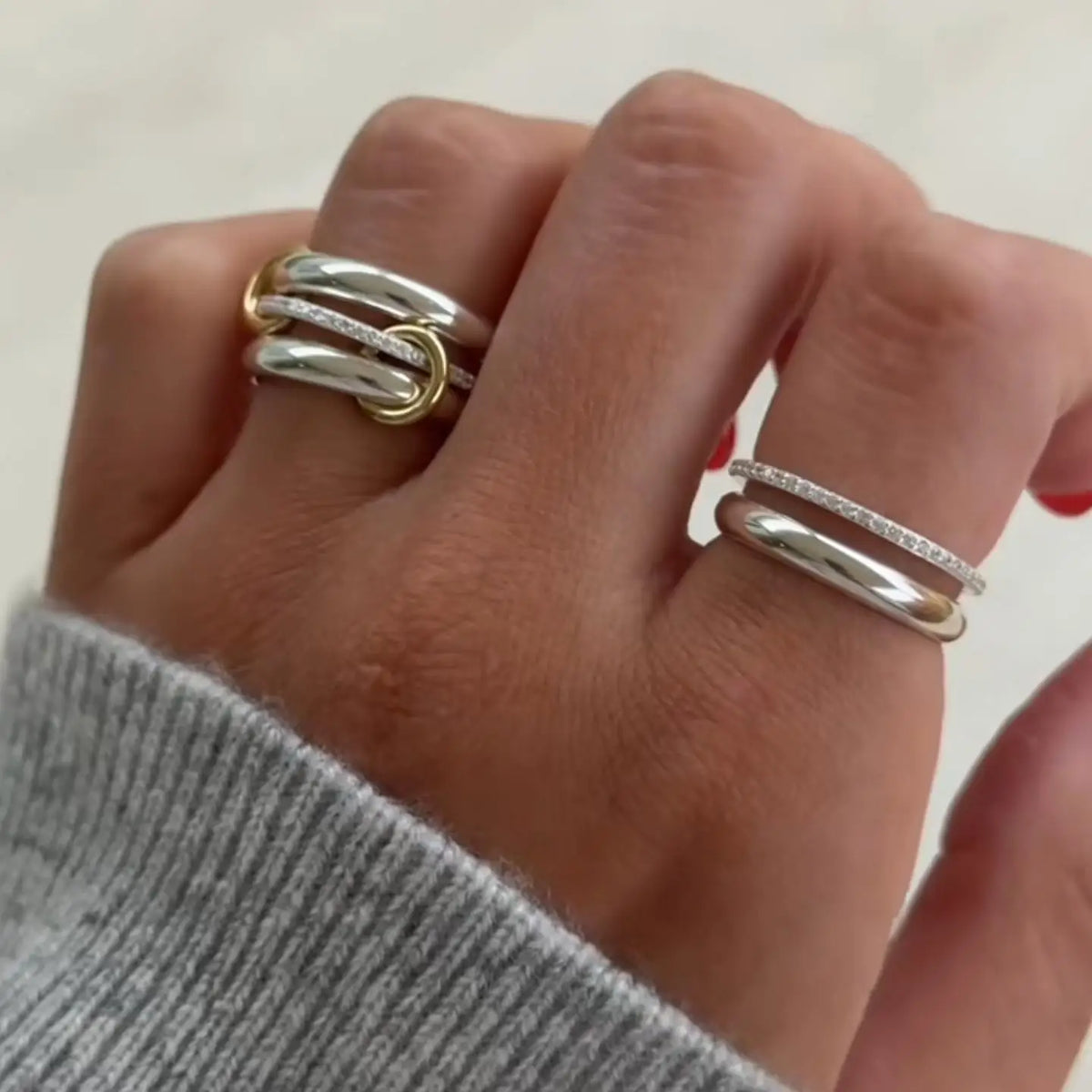 Trendy Stainless Steel 3pc Stackable Rings For Women Men Interlocking Rings Minuteness Zircon Silver Color Fashion Jewelry Gift