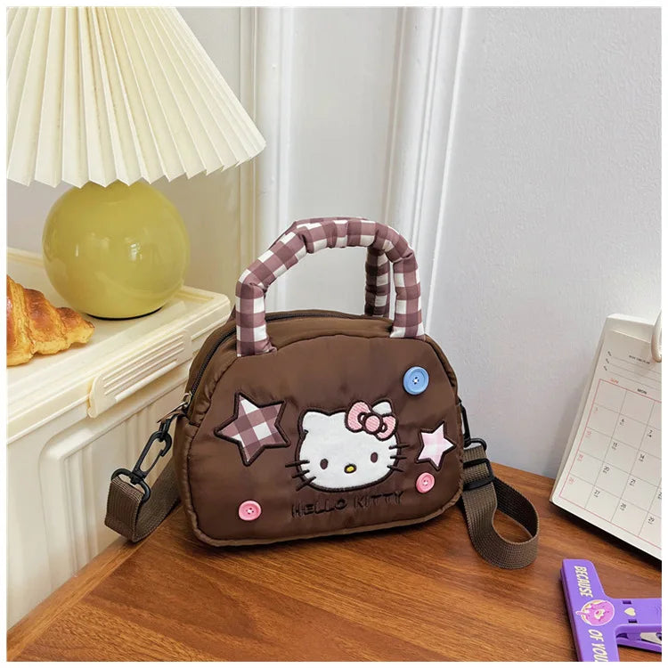 Cute Kitty Crossbody Bag Checkered Commuter Handbag, Creative Cartoon Shoulder Bag, Gift for Girlfriend