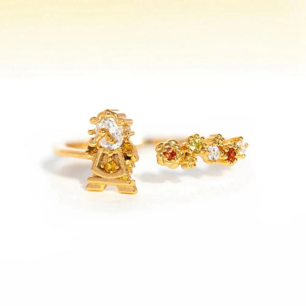 Adjustable Gold Plated Stackable Rings Set for Women Cute Crystal Zircon Stacking Finger Rings Dainty Fairy Jewelry Gift